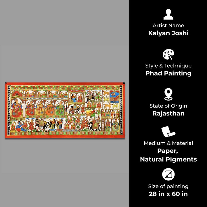 28 X 60 Inch | Story of Pabuji Paper Phad Painting