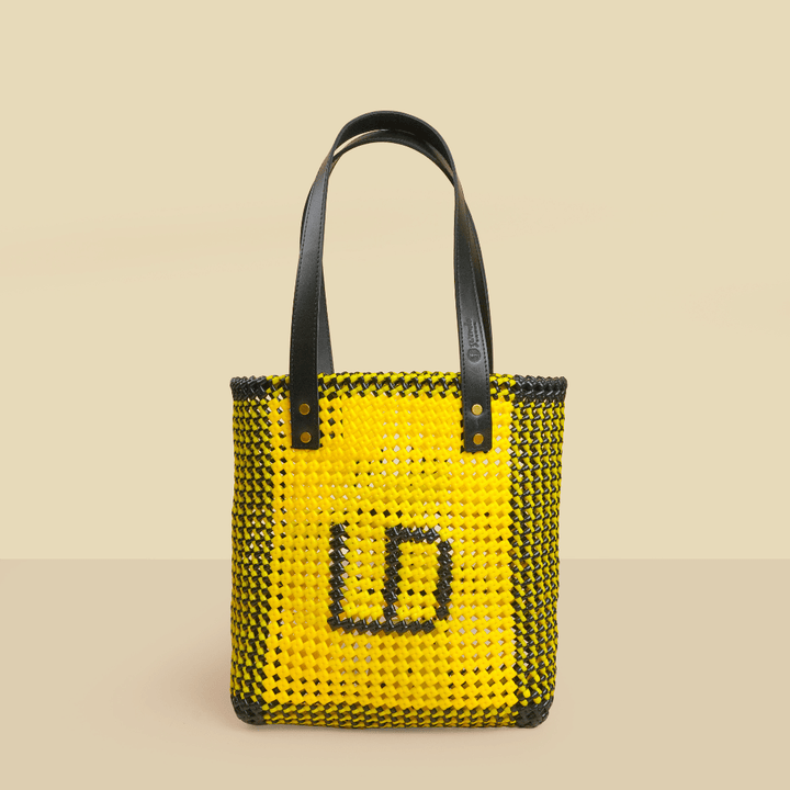 Yellow & Black Personalized Monogram Handmade Wire Koodai Tote Bag