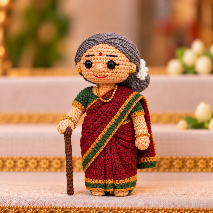 "Old Lady" Themed Crochet Doll For Golu/Festive Decor