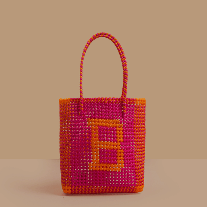 Orange & Magenta Personalized Monogram Handmade Wire Koodai Tote Bag