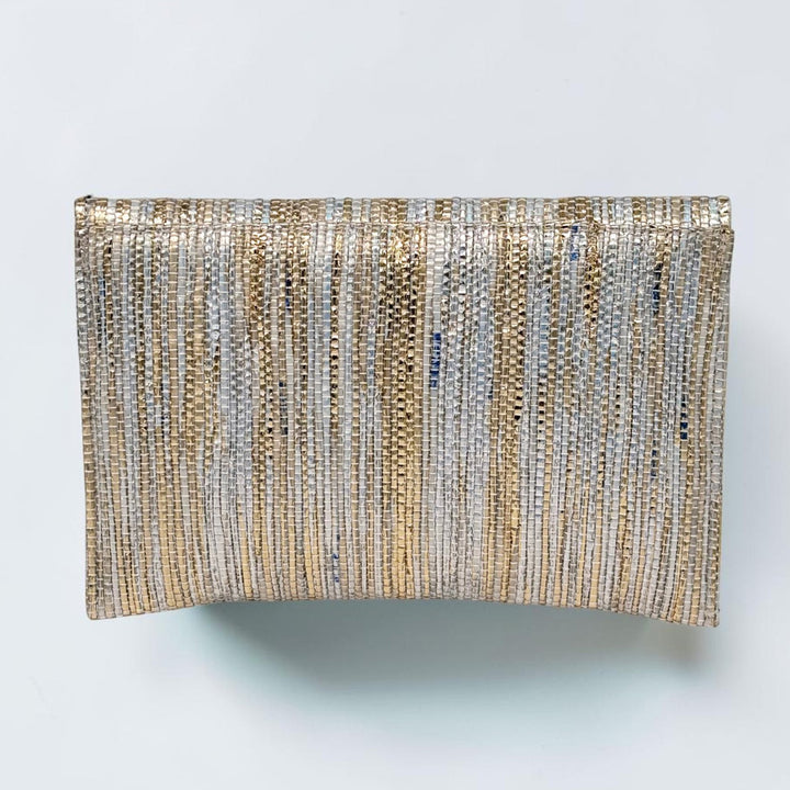 Golden and Silver Striped Upcycled Plastic Handcrafted Envelope Clutch Sling