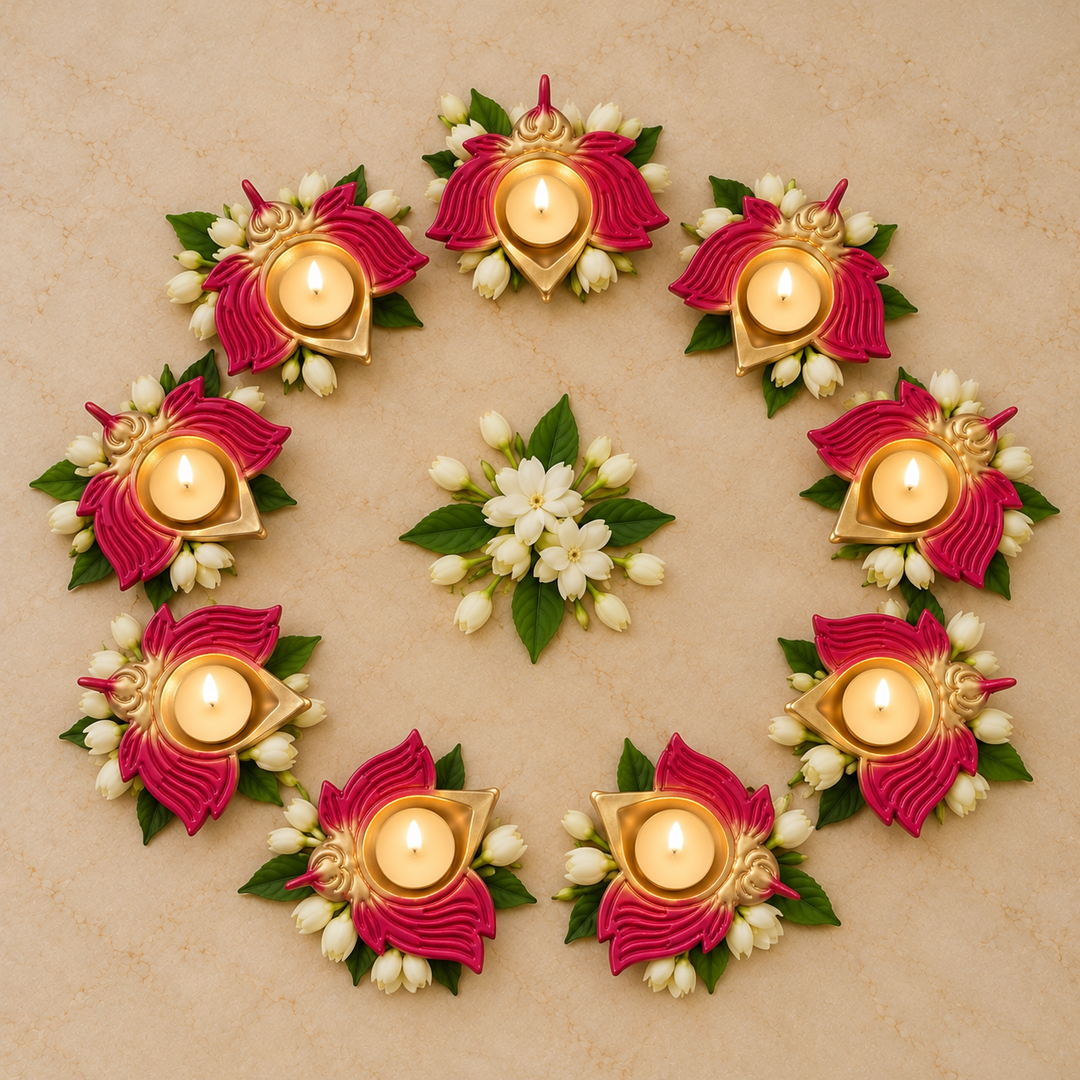 Set of 10 | Handmade Red Lotus Oil Lamp / Diya