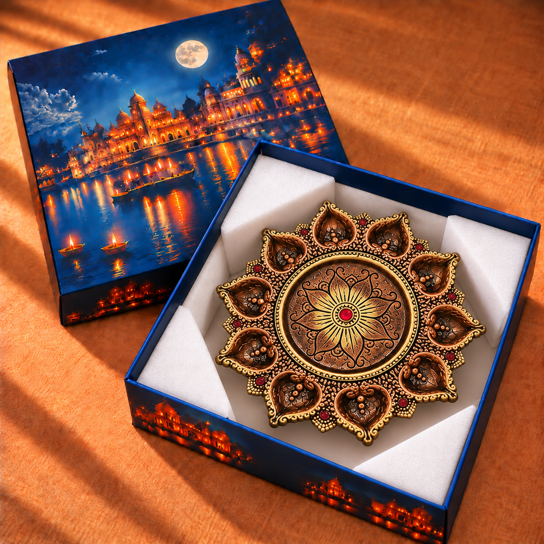 Handmade Small Decorative 9 Terracotta Diya & Urli Platter | 9 inch