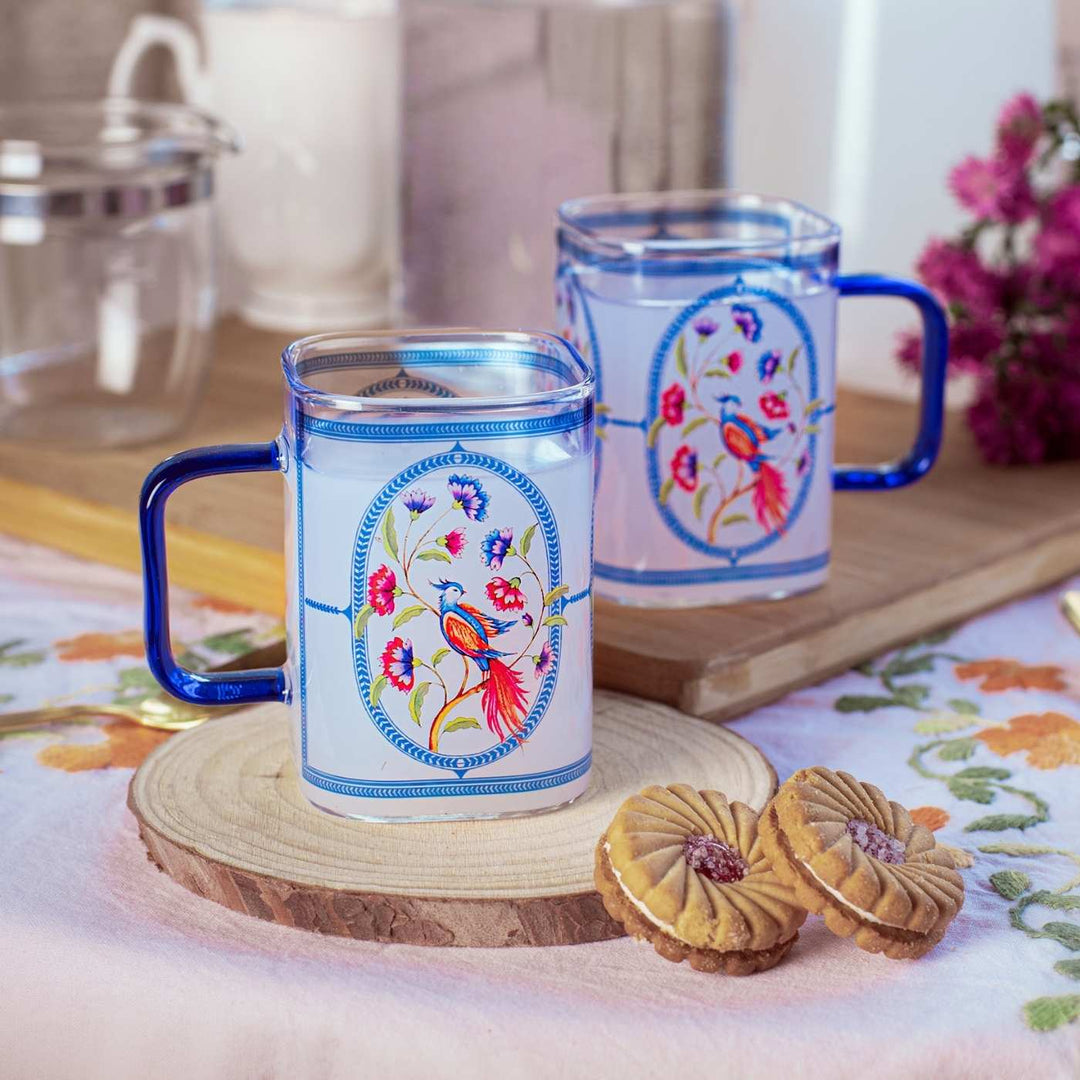 Borosilicate Glass Mugs with Delicate Prints I 230 ML