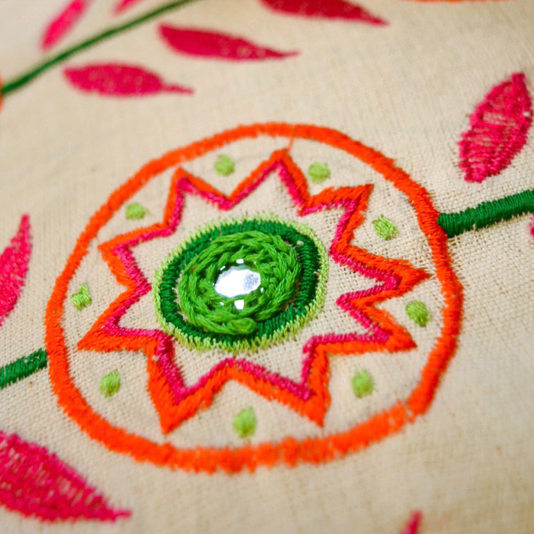 Off White Phulwari Cotton Cushion