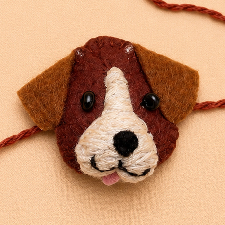 Hand Embroidered Dog Rakhi With Keychain For Brother