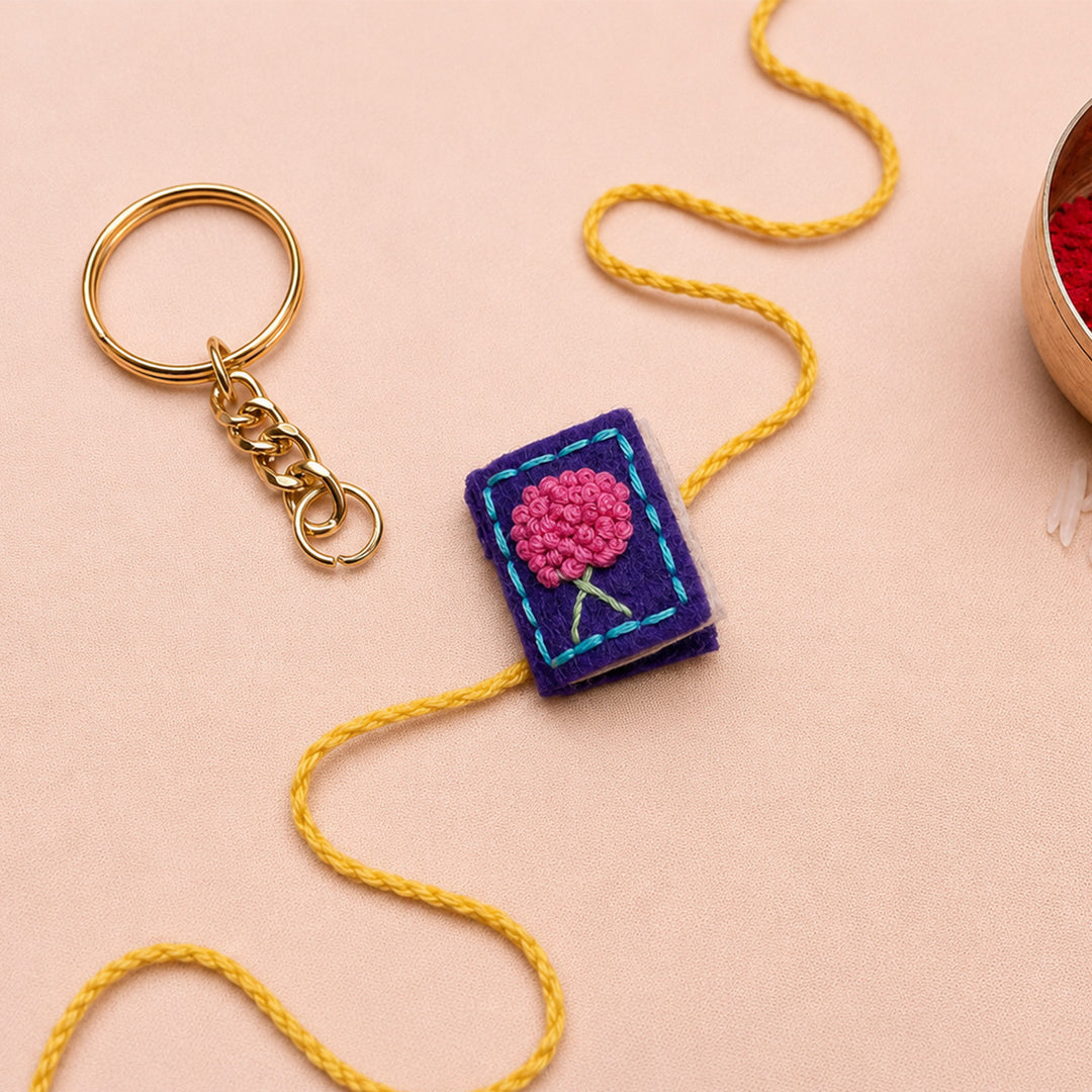 Hand Embroidered Book Rakhi With Keychain For Brother