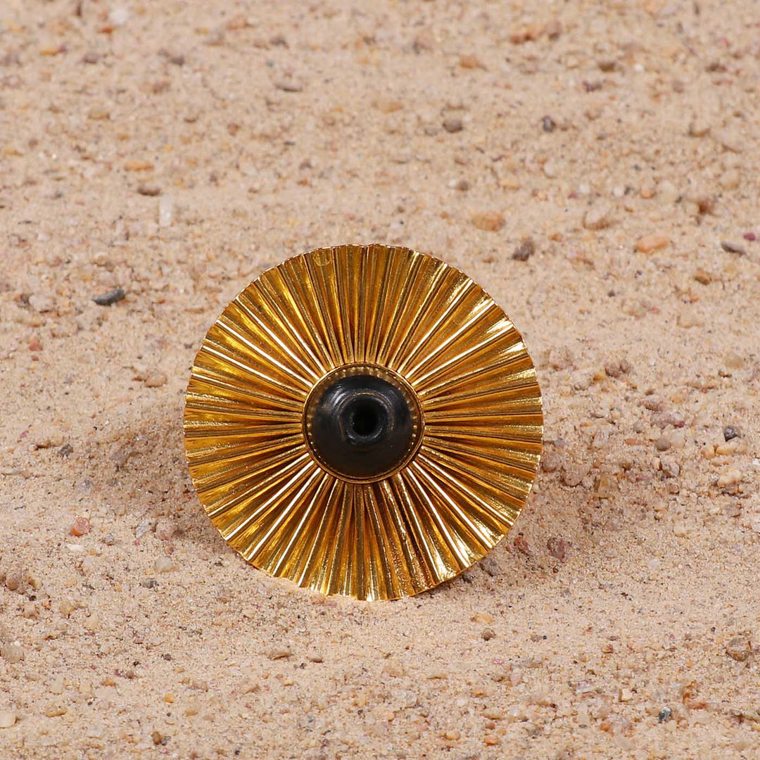 Minimal Handmade Traditional Round Kali Brass Ring | 22K Gold Plated