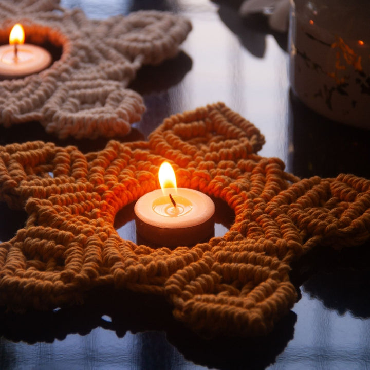 Handcrafted Festive Macrame Tealight Holders - Set of 4