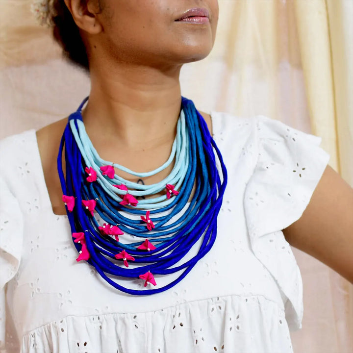 Handmade Textile Art Wired Floral Design Dupion Silk Fabric Necklace