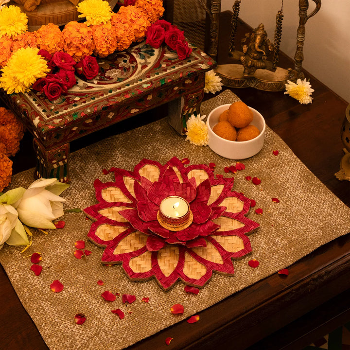 Rangoli Lotus Eco-Friendly Handmade Woven Bamboo Tealight Holder