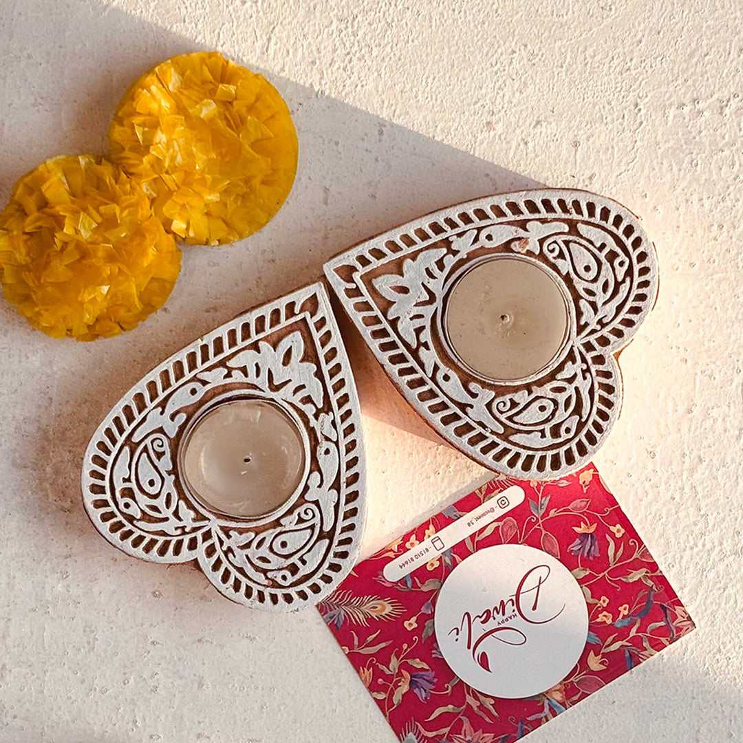 Set of 12 | Handmade Engraved Wooden Tealight Holder