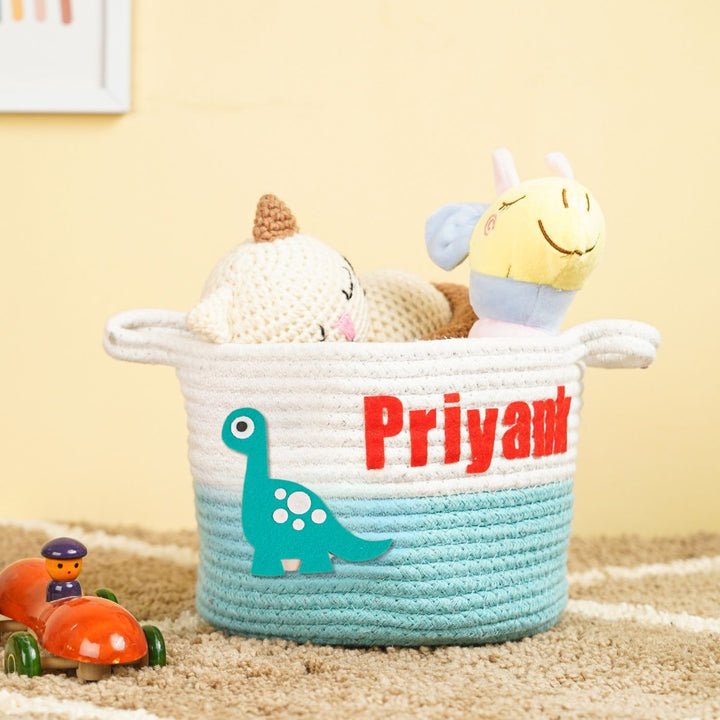 Handmade Personalized Dinosaur Themed Kids Rope Basket