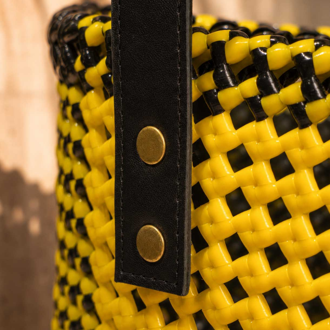 Yellow & Black Personalized Monogram Handmade Wire Koodai Tote Bag