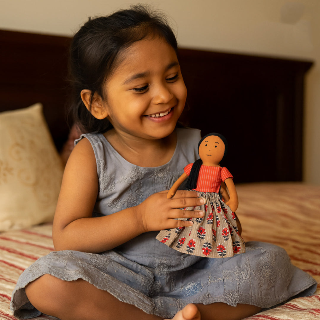 Nilah's (Elder Sister) Malai In Floral Dress | Soft Hand-Stitched Sustainable Indian Play Doll