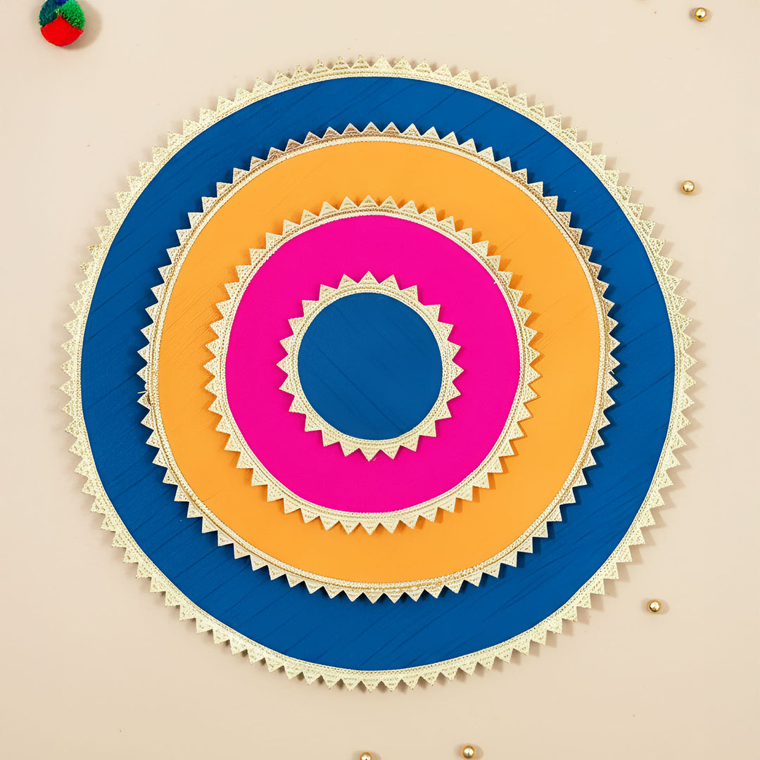 Handmade Round Raw Silk Pooja Asan/Rangoli Mat | Set Of 4