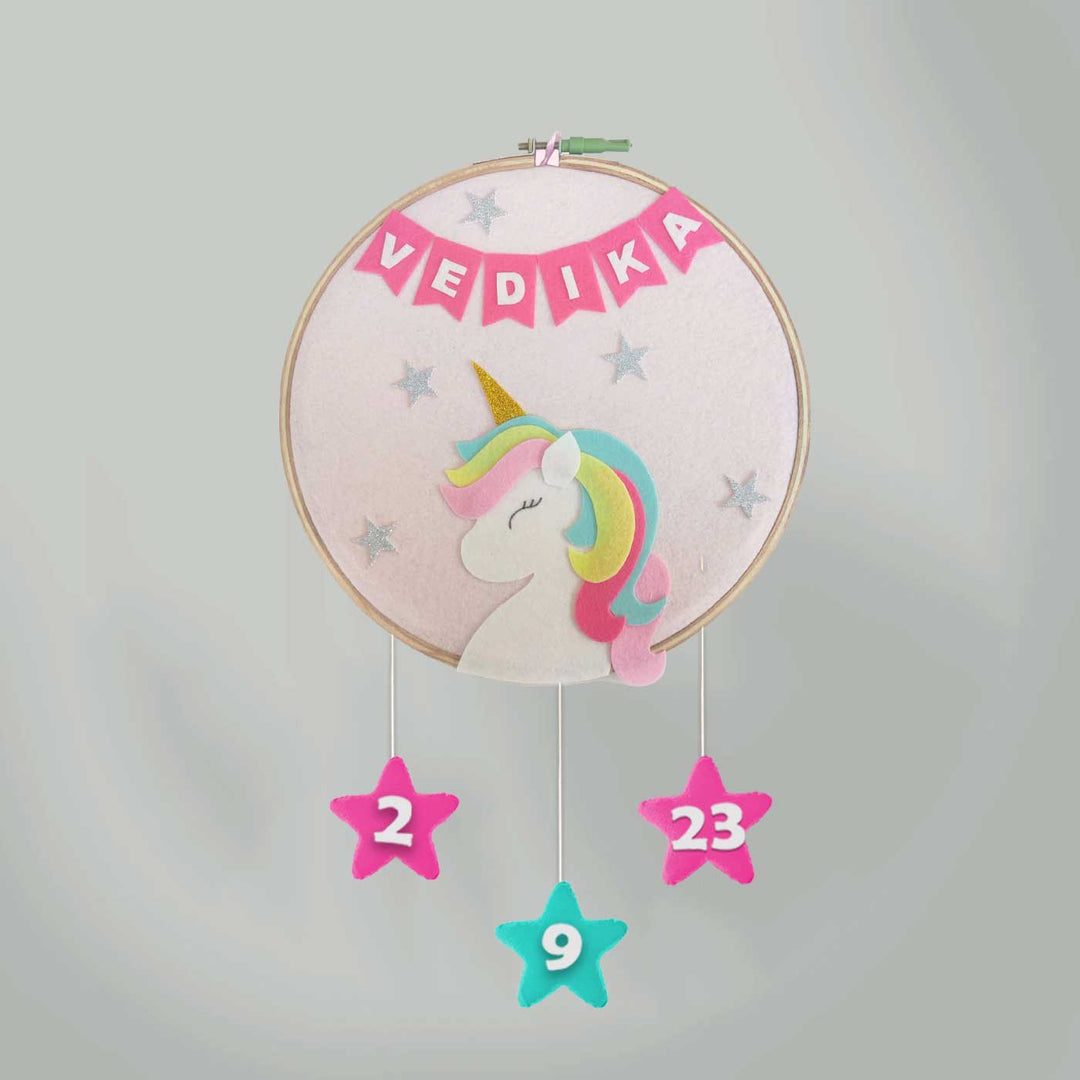 Handcrafted Personalized Unicorn Hoop Nameplate - Front View with Name Personalization