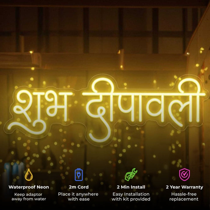 Handmade "Shubh Deepawali" Neon Light Sign Board for Diwali Festive Home Decor