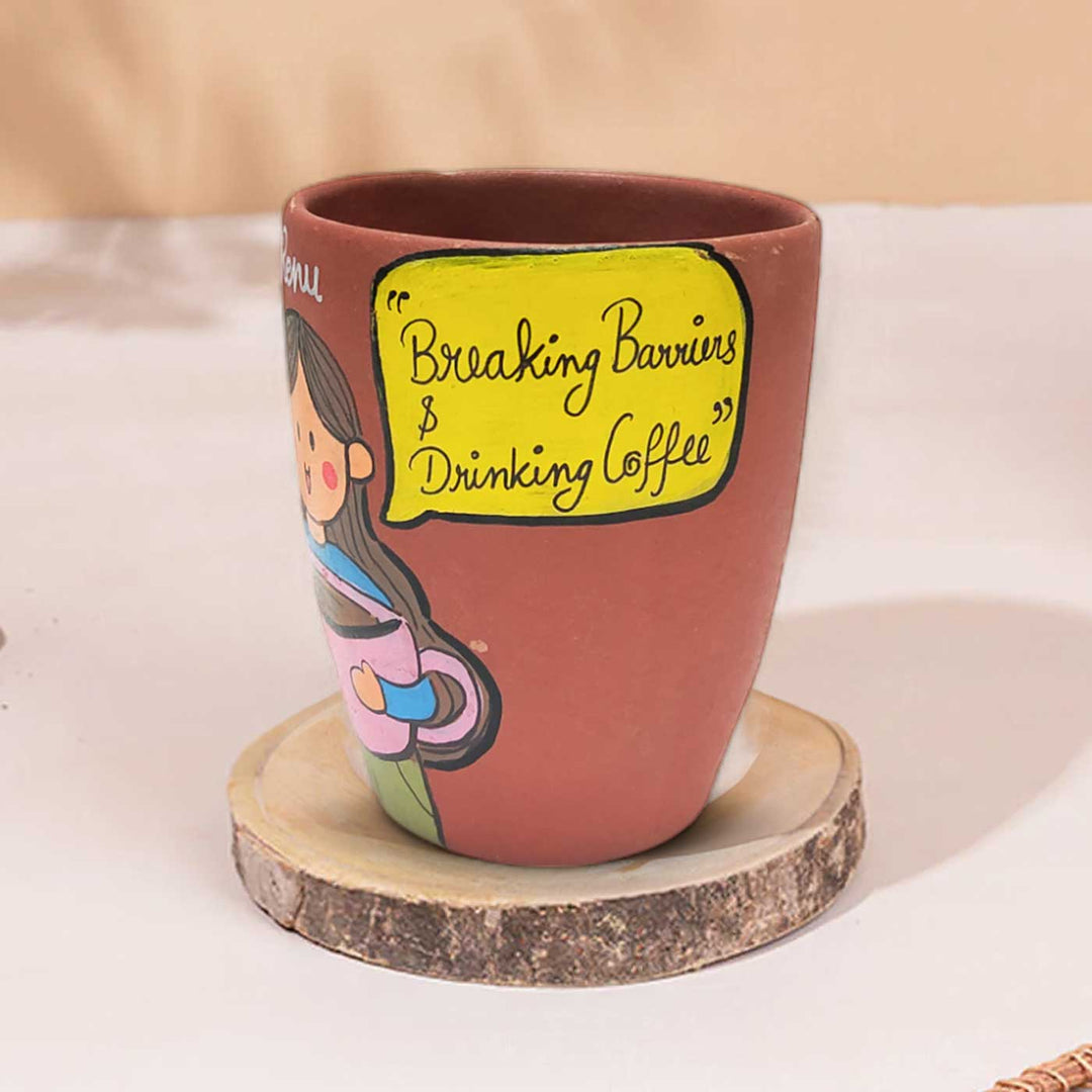 Handpainted Personalised 3D Terracotta Mug with Tea/Coffee Lover Avatar Illustrations and Quote