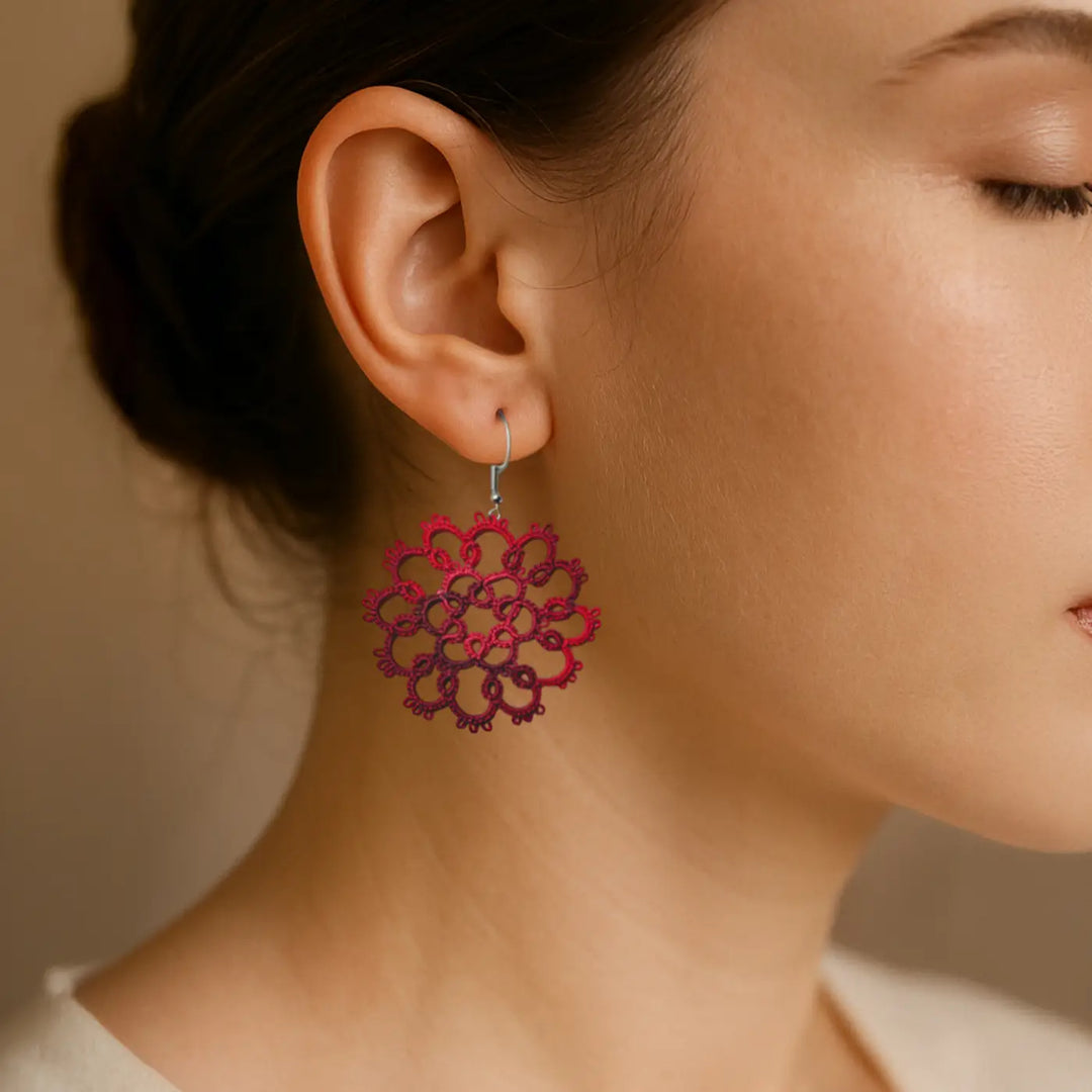 Handmade Tatting Mandala Style Cotton Lace Earrings