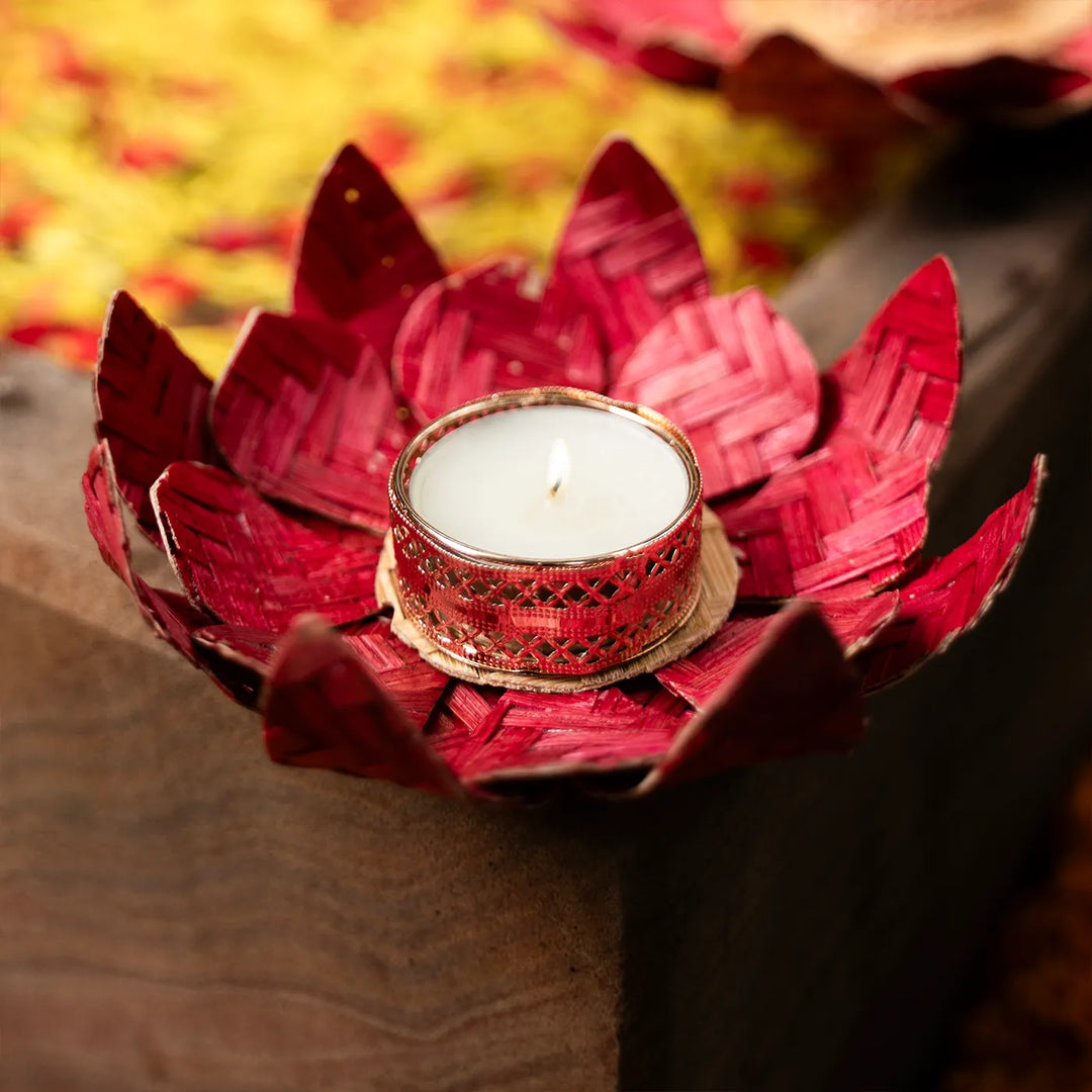 Lotus Eco-Friendly Handmade Woven Bamboo Tealight Holder
