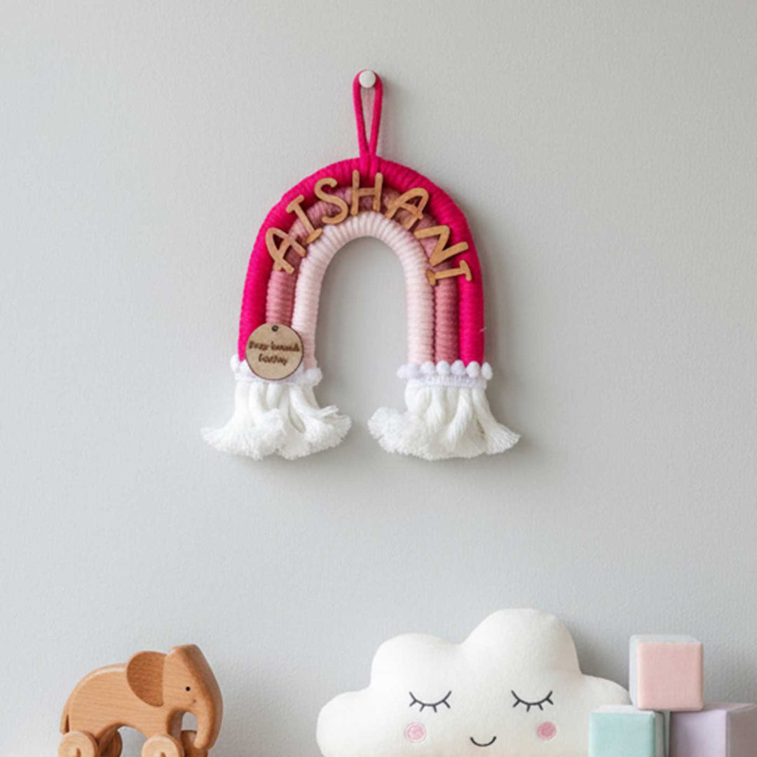 Personalized Macrame Rainbow Theme Kids Name Plate