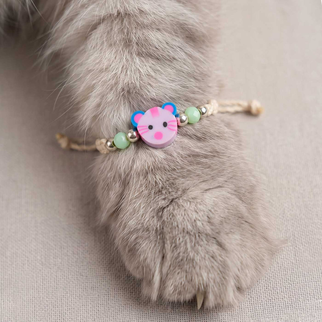 Handmade Cat Kids Rakhi With Roli Chawal