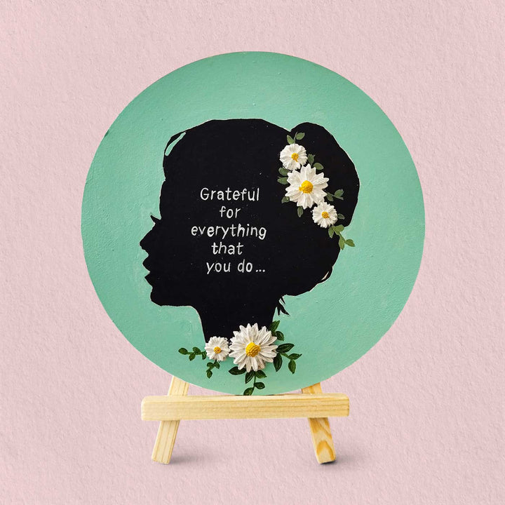 Personalized Hand-Painted Green Floral Theme MDF Wood Table Top Decorative Plaque