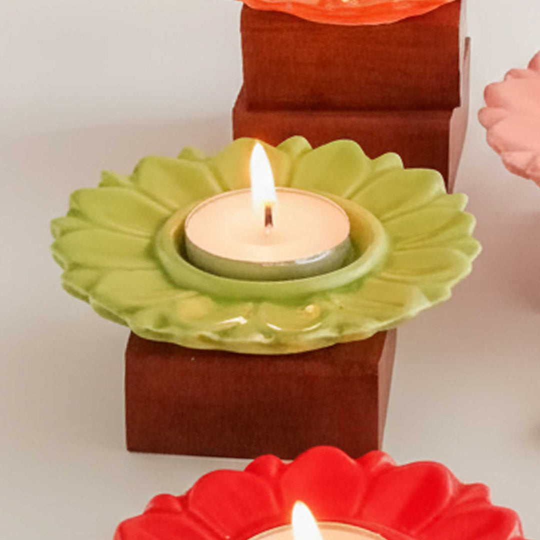 5 Pc | Handmade Serenity Bloom Ceramic Tealight Holder