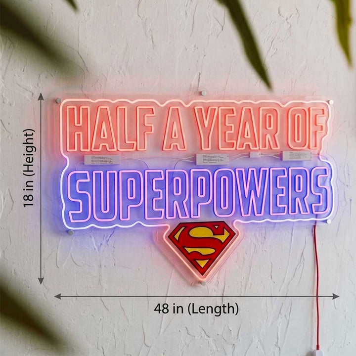 Personalized Superman Themed Baby Half Birthday Celebration Neon Light Sign Board