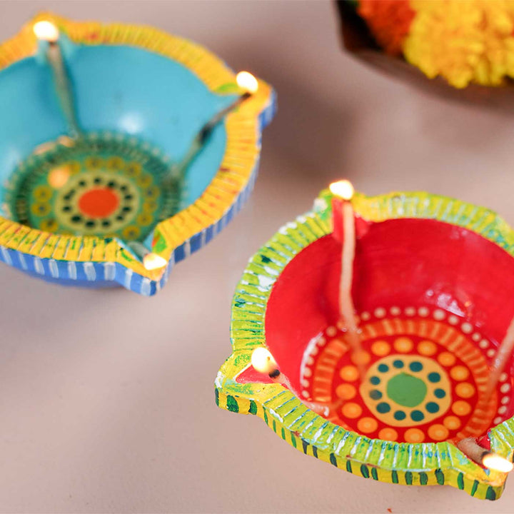 Set of 8 | Handmade Big Star Clay Oil Lamp / Diya