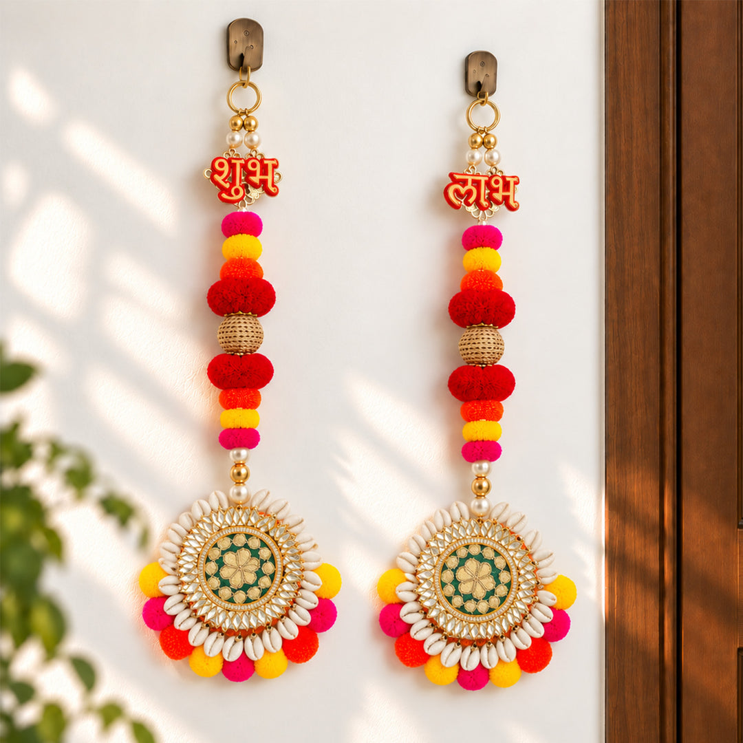 Handmade Pom Pom Shubh Labh Hanging With Shell Bangles