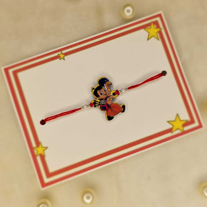 Handmade Chota Bheem Mdf Wood Kids Rakhi With Roli Chawal - Bracelet on Decorative Card