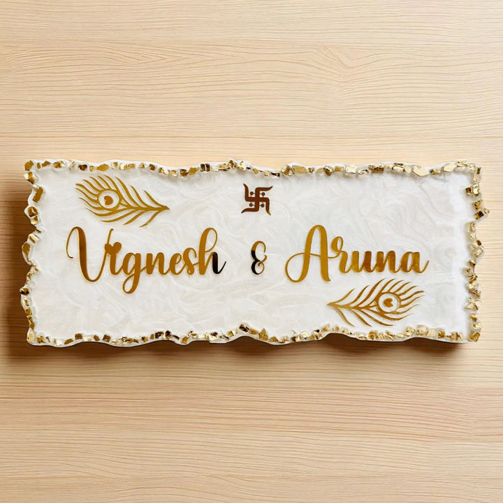 Personalized White & Gold Resin Name Plate