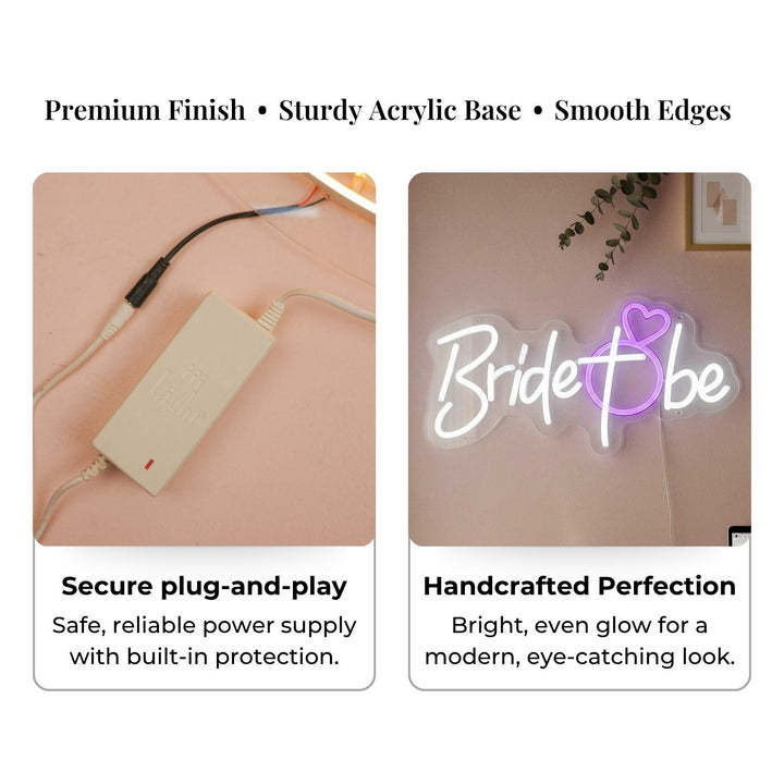 Bride To Be Handmade Neon Light Sign Board with Heart Motif for Bridal Shower
