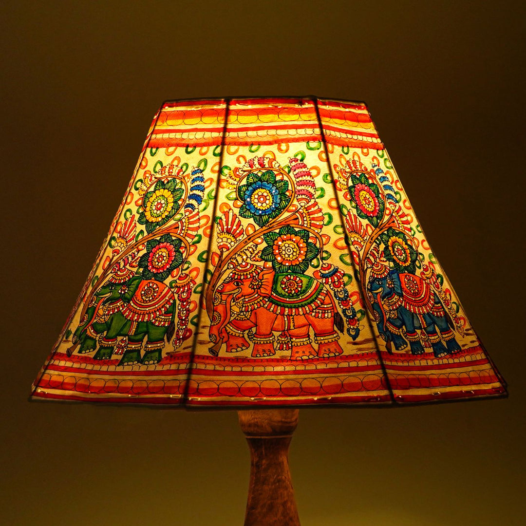 Floral Elephant Hand Painted Tholu Bommalata Lamp Shade | 10 inches