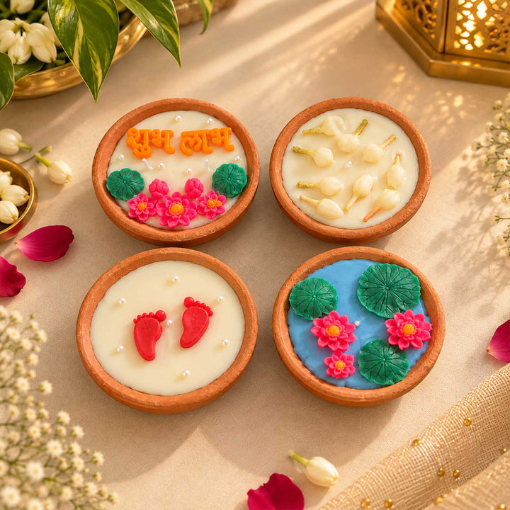4 pc | Handmade Terracotta Urli Soy Wax Candle In Assorted Fragrances