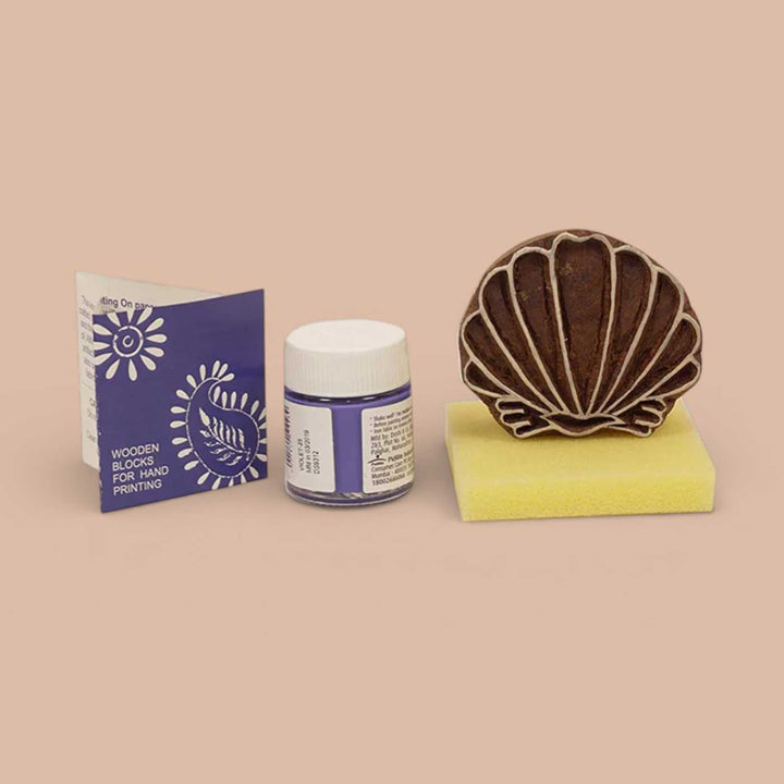 Shell Design T-shirt Block Print DIY Kit | 1 White Cotton T-shirt, 1 Fabric Paint And 1 Wooden Block