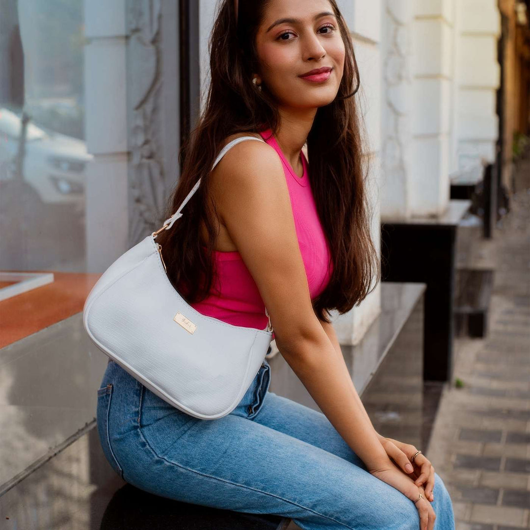 Snow White Vegan Leather Baguette Bag