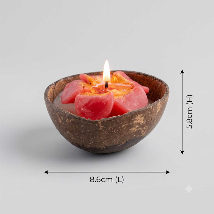 Set Of 2 | "Hibiscus" Handmade Soy Wax Scented Coconut Shell Candle For Home Decor