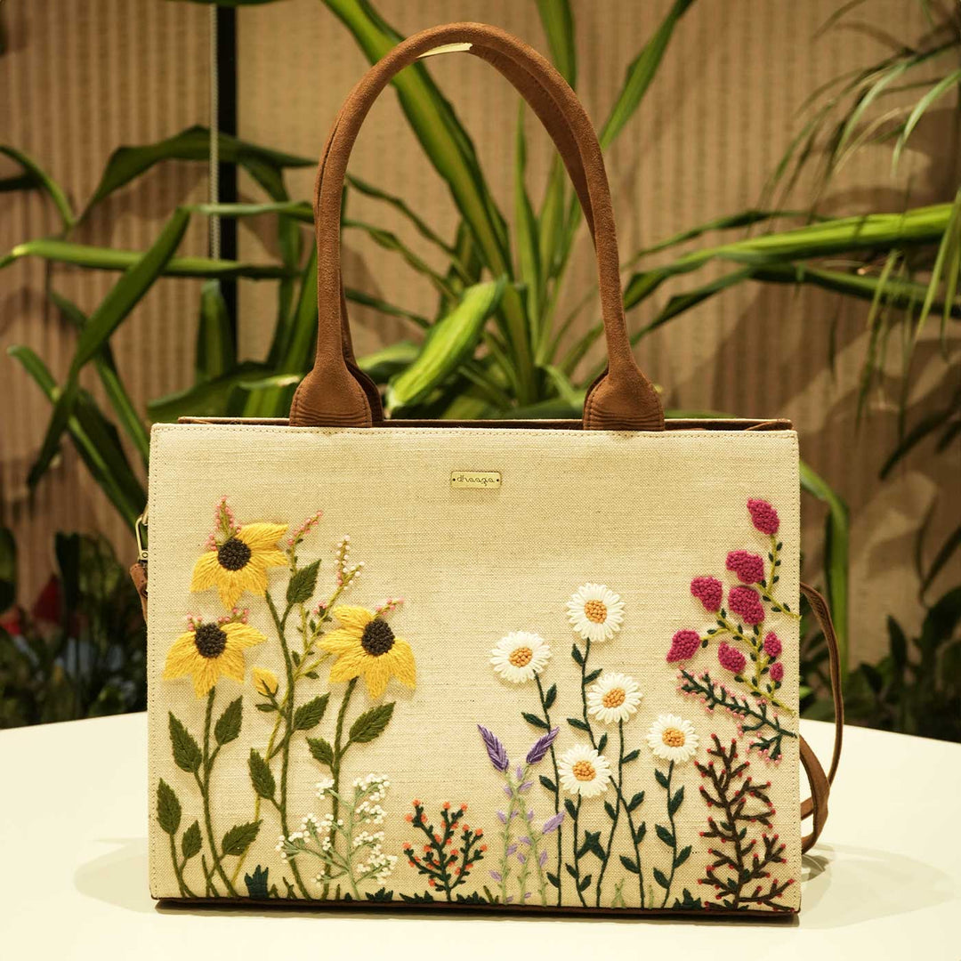 Personalized Hand Embroidered Garden Tote Bag
