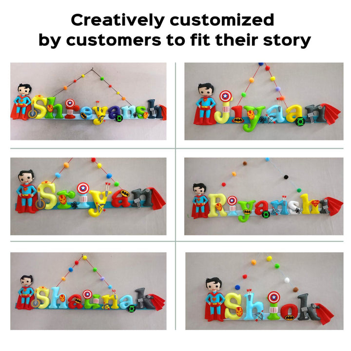 Handcrafted Personalized Superman Superhero Felt Nameplate for Kids
