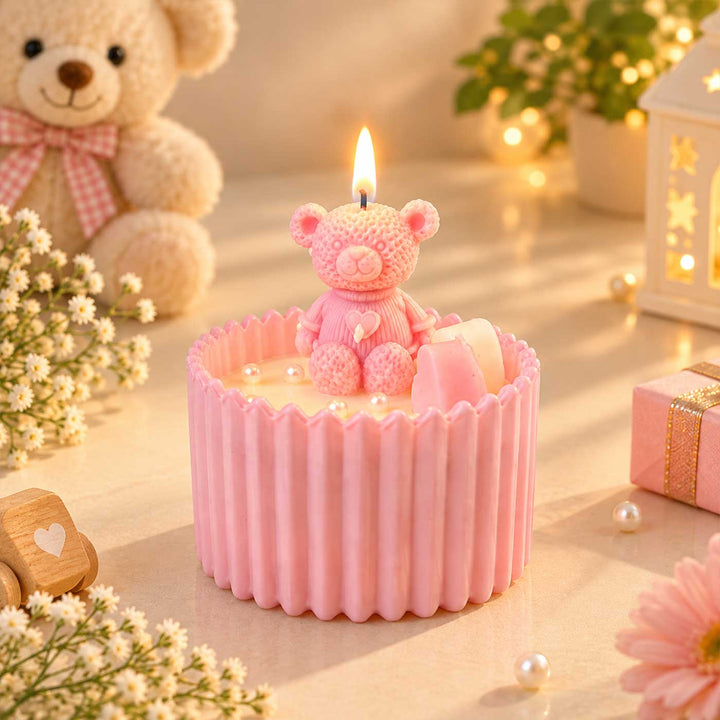 Handmade Little Hug Teddy Soy Wax Glass Jar Candle For Baby Shower Gifting