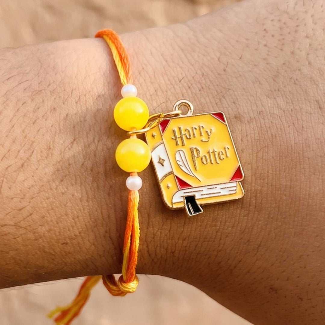 Engraved Harry Potter Enamel Metal Charm Rakhi With Roli Chawal for Brother