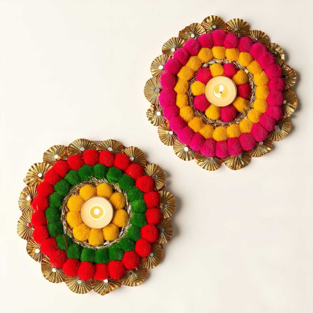 Reusable Round Multicolor Rangoli Mat | Set Of 2