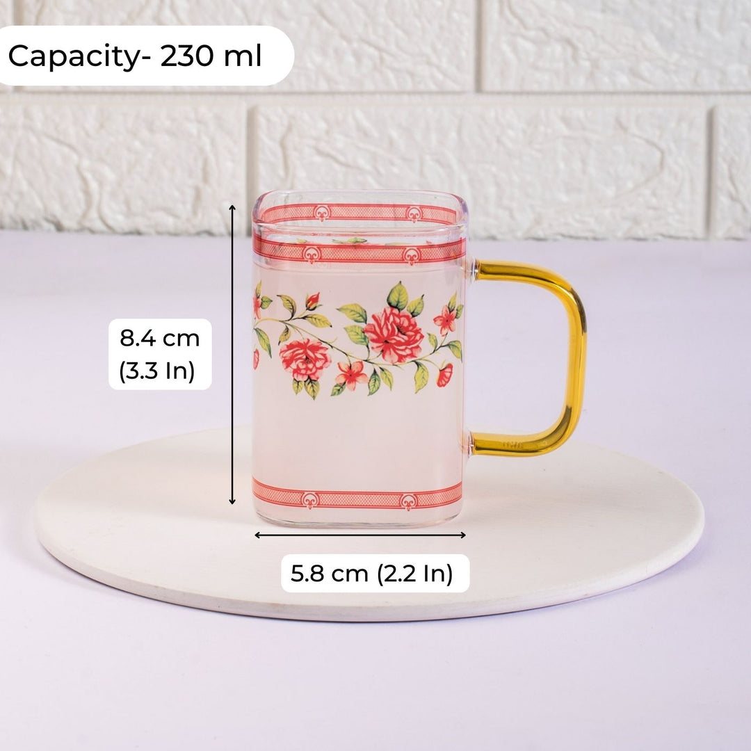 Borosilicate Glass Mugs with Delicate Prints I 230 ML