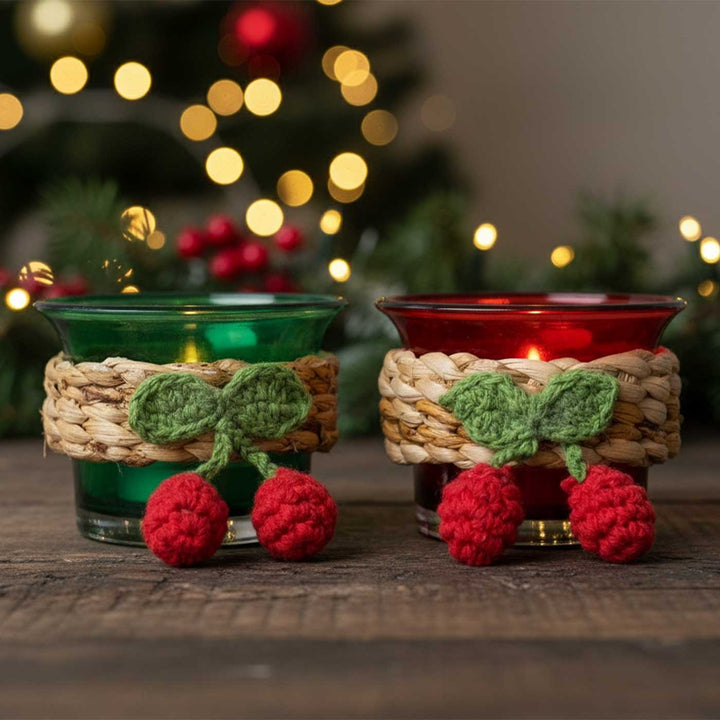 Handmade Cherry Glass Tea Light Holder | Set Of 2