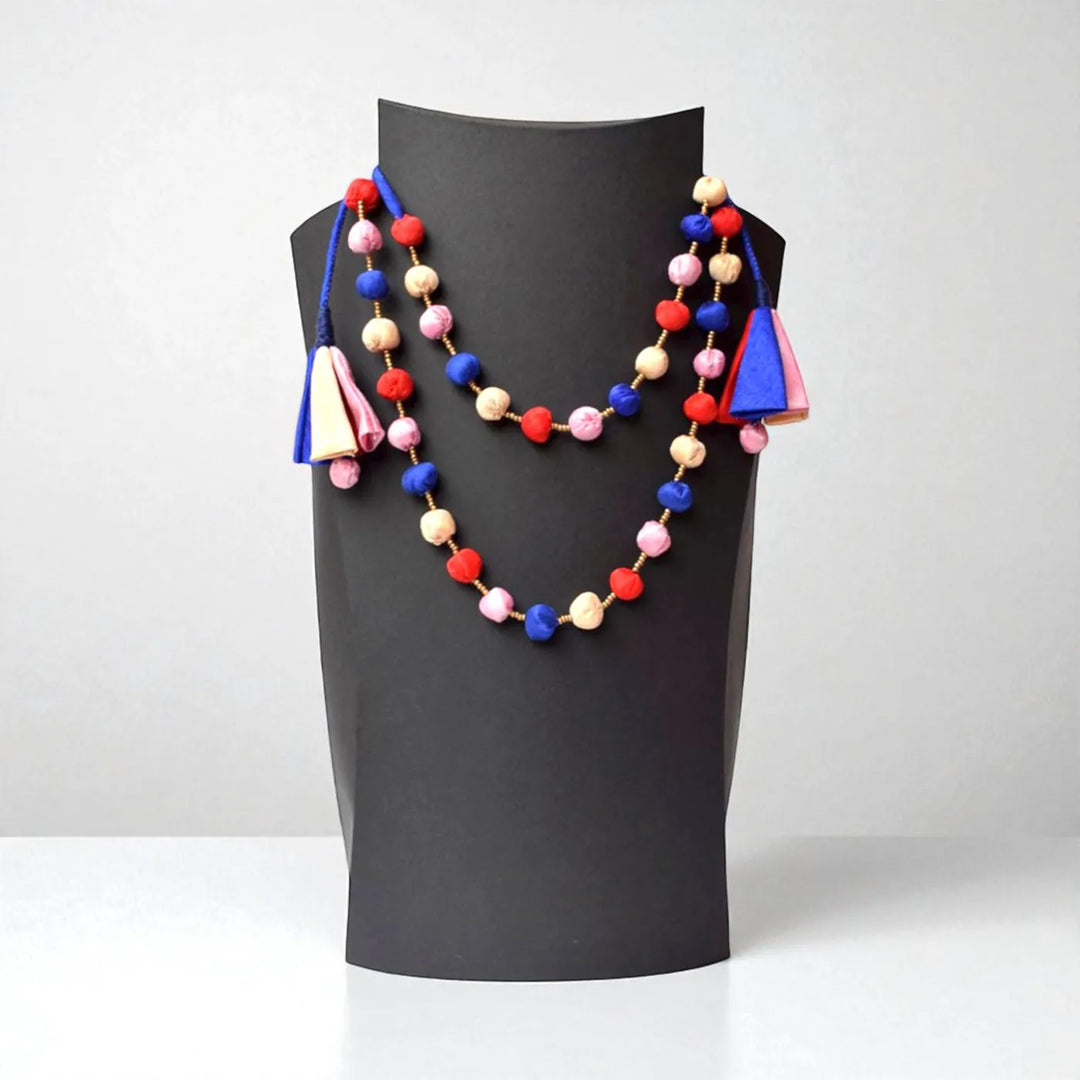 Handmade Textile Art Round Beaded Dupion Silk Fabric Necklace