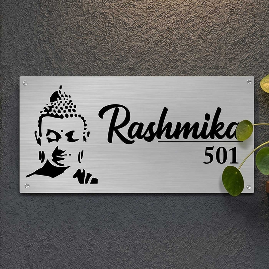 Personalized Buddha Theme Stainless Steel Name Plate