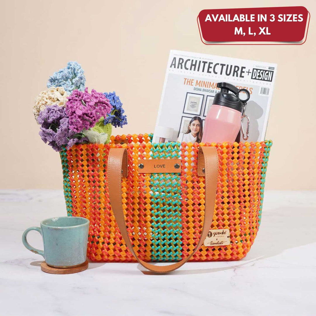 Orange and Green Mukhya Knot Handmade Koodai Tote Bag